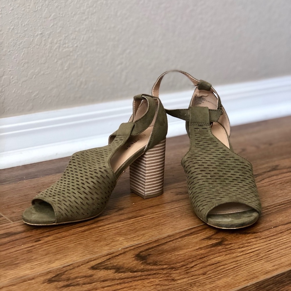 Express Olive Green Perforated Peep Toe Booties